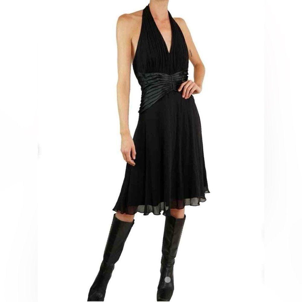 Tadashi Shoji Vintage 90s Black Silk Halter Cocktail Dress Size 6